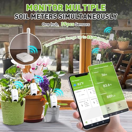 RainPoint 3-in-1 APP Remote Monitoring WiFi Soil Meter Indoor/Outdoor - size: Sensor + Hub