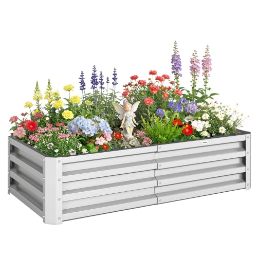 Outsunny 4' x 2' x 1' Galvanized Raised Garden Bed, Silver - color: Silver