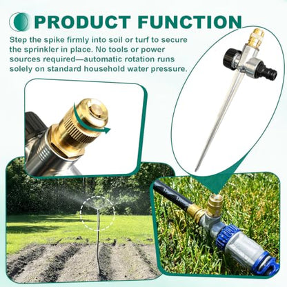 2 Pack Metal Lawn Sprinkler 360° Adjustable Brass Nozzle Spike Base
