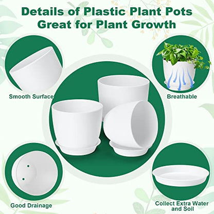 7 Pack Mix Size Plastic Plant Pots, 6.2/5.4/4.8/4.5/4 inch Indoor Planters - color: White, size: MIX-7Pack