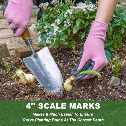 Haliaeetus Garden Trowel with Serrated Edge, 4'' Depth Mark Planting Shovel - size: 13'' Serrated Shovel