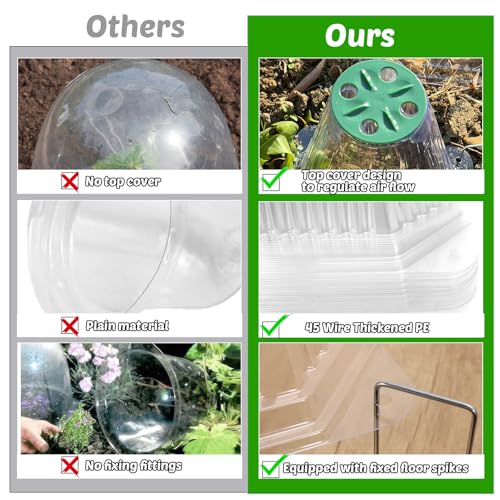 VICAMB 20 Pack Garden Cloches for Plants with 40PCS Ground Stakes,Clear Reusable Bell Covers with Rotatable Vent for Plant Protection,Garden Protector from Animals Birds Chicken,7.9" H X 6.7" D