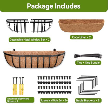 Halatool 24 Inch Railing Planter Box, 2 Pack Trough Planter Box for Outdoor - color: Semi-circle