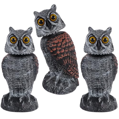 Hausse 3 Pack Bird Scarecrow Fake Owl Decoy Sculpture, Rotating Head Plastic Owl Bird Deterrents, 10.6 Inch Height Nature Enemy Horned Pest Repellent for Outdoor Garden Yard - color: Black, size: 3 Pack
