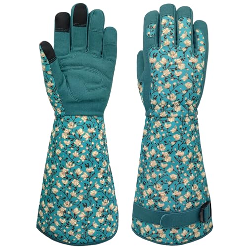 Thornproof Rose&Cactus Gardening Gloves,Gauntlet Garden Glove,Gifts - color: Lake-blue Flower, size: Small