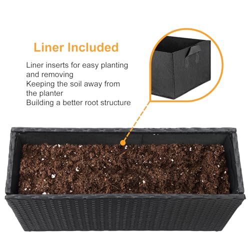 SUNNYPARK Large Rectangular Planter for Outdoor Rattan Block Box 30x12x16'' - size: 30''x12''x16''