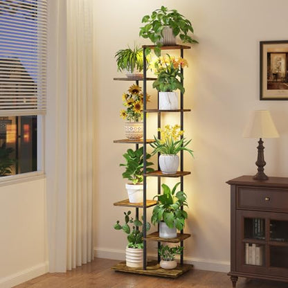 iDavosic.ly Plant Stand Indoor with Grow Lights, Tall 7 Tier Shelf, Brown - color: Rustic Brown with Light, size: 7 Tier