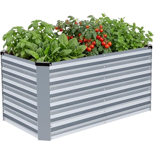 INNO STAGE Galvanized Metal Raised Garden Bed 4×2×2FT, Silver, 1 Pack - color: Silver, size: 4×2×2ft