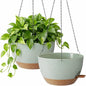 TYMENSH Hanging Plant Pots 12 Inch Set of 2, Self Watering Hanging Planters with Drainage Holes, Removable Saucer, Durable Plastic Flower Pots with Chains for Indoor Outdoor Plants, Green - color: Green