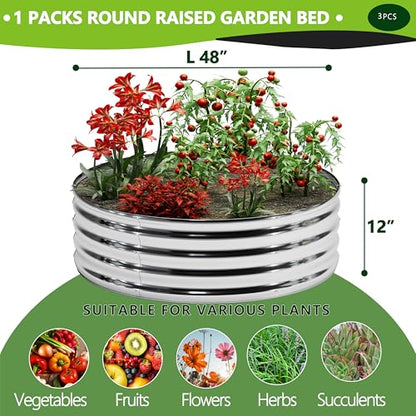 DIIYIV Galvanized Raised Garden Bed,4x4x1FT,3PCS,Silver | Raised Garden Box,Planting Bed for Vegetables Flowers Herb,Silver - size: 4x4x1(3PCS)