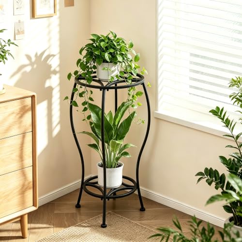 TOSKING 2-Tier Tall Metal Plant Stand, Indoor Outdoor, 28.7-Inch, Black - color: Black-2Tier-28''