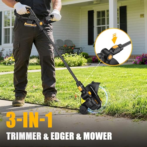 3-IN-1Cordless Weed Eater Compatible with Dewalt 20V MAX Battery, 12-Inch String Trimmer Edger & Mini Mower, 8500RPM Auto Feed Weed Wacker w/Adjustable Handle (Tool Only)