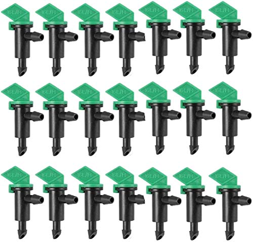 4 GPH Drip Irrigation Emitters - 200 Pcs Blue Flag Drippers, 16L/H Inline Water Drippers with Shutoff Valve, Compatible with 4mm/7mm Hose for Garden, Trees, Shrubs, Lawn Watering System(Green)