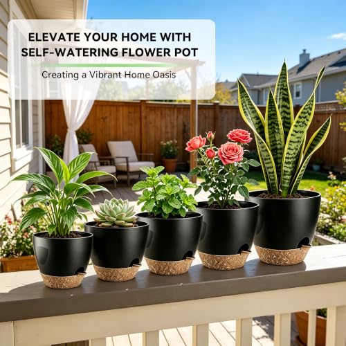 6-Pack Self Watering Pots for Indoor Plants, Black - color: Black