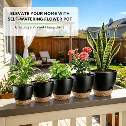 6-Pack Self Watering Pots for Indoor Plants, Black - color: Black