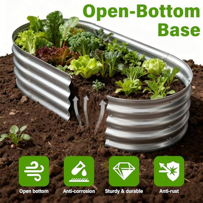 Galvanized Raised Garden Bed for Outdoor: 4X2X1ft Durable Metal Vegetable Plant Container Kit - Oval Planter Box for Gardening Flower Trough （2 Pack）