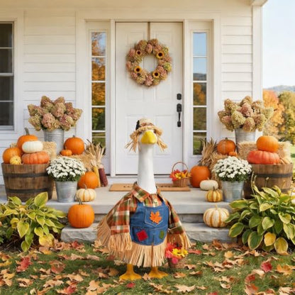 Fall Scarecrow Porch Goose Outfits Fits 23" Yard Outdoor Patio Goose Statue - color: Scarecrow