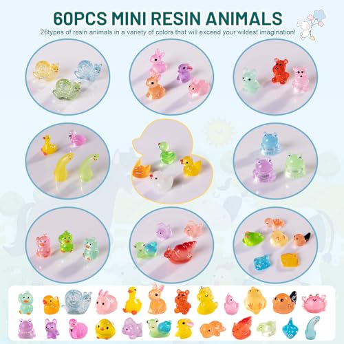 60 Pcs Mini Resin Animals, Glow in The Dark Tiny Animal Figurines - color: 60p-luminous Animals