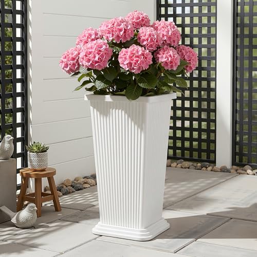 Plastic 24" Tall White Planters Outdoor Set of 2, Ribbed - color: White Ribbed