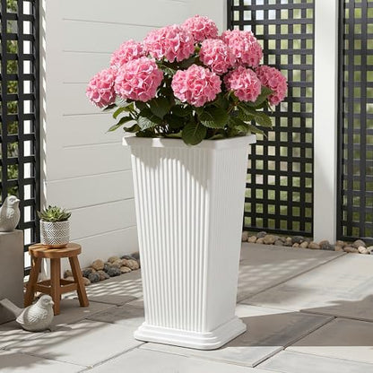 Plastic 24" Tall White Planters Outdoor Set of 2, Ribbed - color: White Ribbed