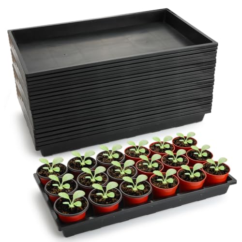RooTrimmer 1020 Nursery Pot Trays 20 Pack, Plastic Flat Seed Starter Tray, Reusable Seedling Starting Tray for Holding and Carrying Plant Pots (Black) - color: Black, size: TP1020-20P