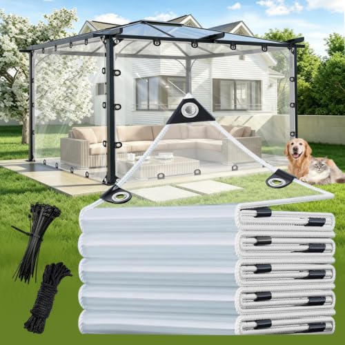 Clear Tarp 6x8 FT Clear Tarps Heavy Duty Waterproof, Transparent Tear Resistant PE Tarpaulin Enclosure with Grommets and Reinforced Edges for Patio,Porch and Outdoor - size: 6x8 FT