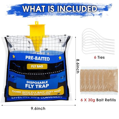 6 Pack Pre-Baited Fly Traps Outdoor Fly Bags for Patio Farm Ranch - size: 6 Packs