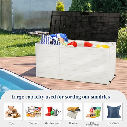 VINGLI 75 Gallon Weatherproof Outdoor Storage Box, White Body, Black Lib - color: White Body, Black Lib