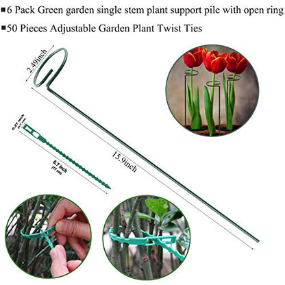 Plant Stake Support - 6 Pack, Garden Single Stem Support Stake 15.9 inch - size: 15.9inch