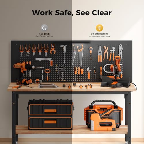 CAMMOO 60" Work Bench with Storage & Pegboard, 2000LBS Max Load, Storage Shelf & Power Strip