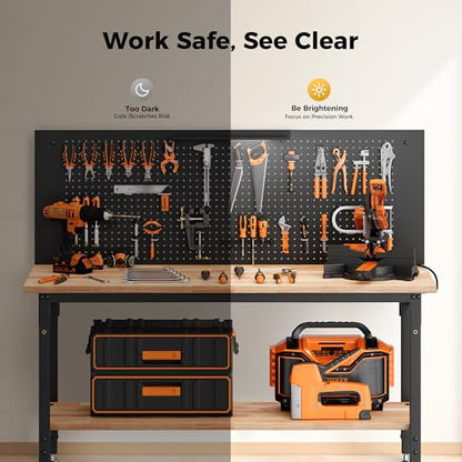 CAMMOO 60" Work Bench with Storage & Pegboard, 2000LBS Max Load, Storage Shelf & Power Strip