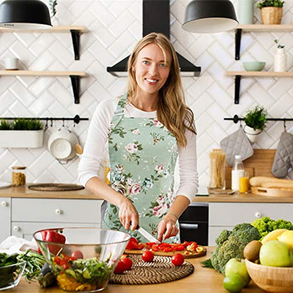 Floral Aprons for Women, 2 Pack Kitchen Aprons for Cooking Baking Gardening
