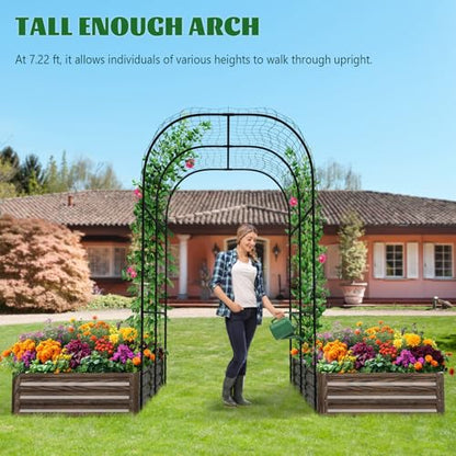 3 in 1 Galvanized Raised Garden Bed with 87" H Arch Trellis - color: Wood Grain, size: 71" Lx 35.4" Wx 12"H