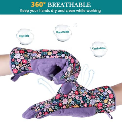 Gardening Gloves for Women, Breathable Leather Garden Gloves,Gardening Gift - color: Purple - Flower