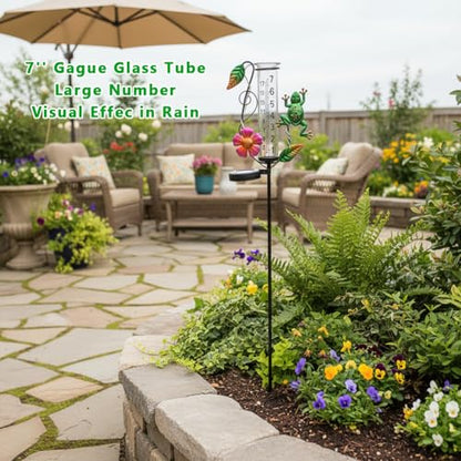 Solar Rain Gauge Outdoor - 7-Inch Glass Tube - color: Green-Frog