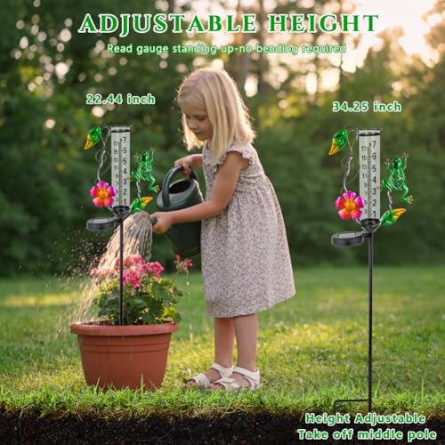 Solar Rain Gauge Outdoor - 7-Inch Glass Tube - color: Green-Frog