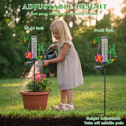 Solar Rain Gauge Outdoor - 7-Inch Glass Tube - color: Green-Frog