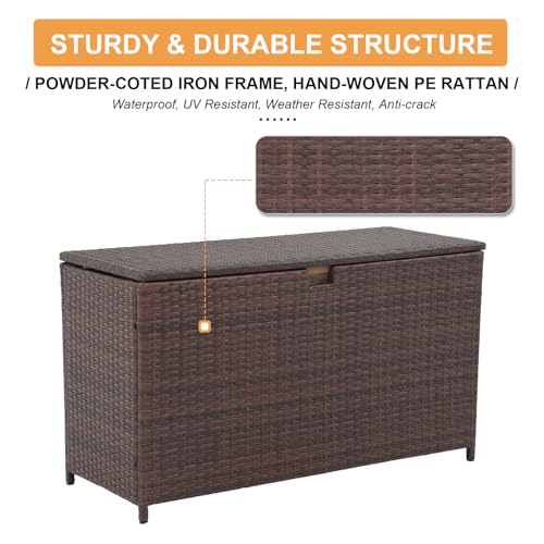 Super Patio 120 Gallon Wicker Outdoor Storage Box w/Waterproof Liner, Brown