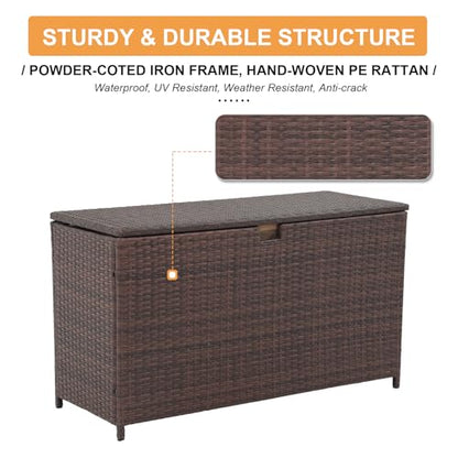 Super Patio 120 Gallon Wicker Outdoor Storage Box w/Waterproof Liner, Brown