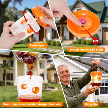 2 Pack Solar Wasp Traps Outdoor Hanging - color: Orange & Yellow