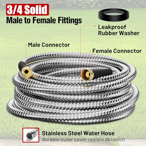 Beitopamz Metal Garden Hose 75 ft with Nozzle, Stainless Steel - size: 75 ft