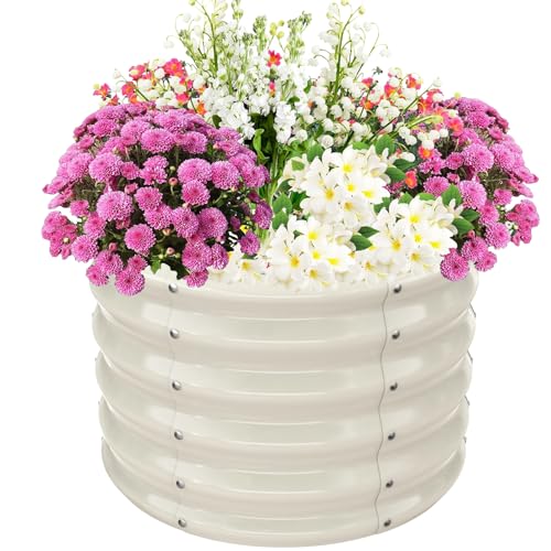 TBMLC 17" Tall, 24" Diameter Elevated Round Metal Raised Garden Bed White - color: White, size: 2FT Diameter
