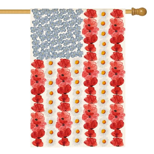 AVOIN colorlife Myosotis Poppy Memorial Day House Flag 28x40 Inch Double Sided Outside, Patriotic American Flag Yard Outdoor Decoration - size: House Size-28 x 40"