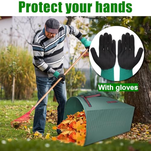 2 Packs Large Reusable Yard Waste Bags with Gloves, 53 Gallons Pletpet Garden Waste Bags Green Lawn and Leaf Bag Large Yard Dustpan-Type Garden Bag for Collecting Leaves, Fallen leaves and Waste