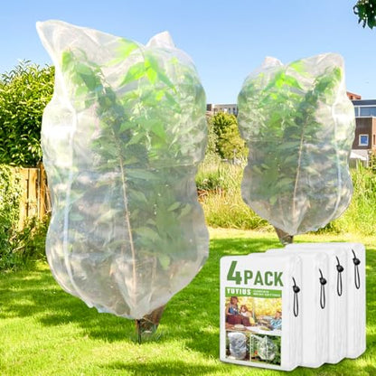 Fruit Tree Netting, Plant Mesh Netting for Garden Protection, Blueberry Bush Insect Netting Cover as Garden Pest Barrier from Cicadas, Bug, Bird (4.9x4 FT, 4Pcs, Zipper & Drawstring Design) - size: 4X4.9FT 4PACK
