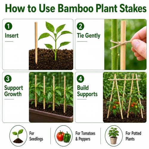 100 PCS 2FT Bamboo Plant Stakes, 6.3mm Thick Bamboo Stakes - size: 24 inch 6.3mm