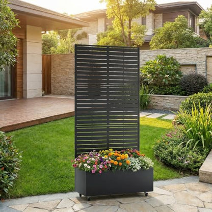 Pia Ricco Planter Box with Trellis, Privacy Planter for Climbing Plants - color: Black-louvered, size: Medium