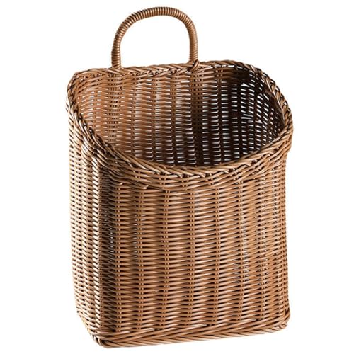 Woven Hanging Wicker Basket for Door, Handmade Rattan Hanging Wall Baskets for Garden Farmhouse Home (Brown) - color: Brown