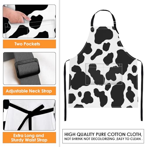 Britimes Apron with Pockets, 32x28 inch, for Women Men, Black White Cow - color: Cow Spot
