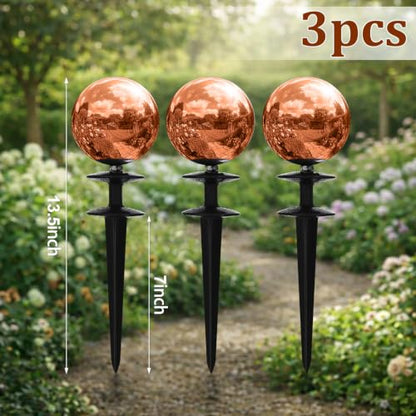Tandefio 3 Pcs Garden Hose Guide Spike 13.5'' Decorative Ball, Copper - color: Copper